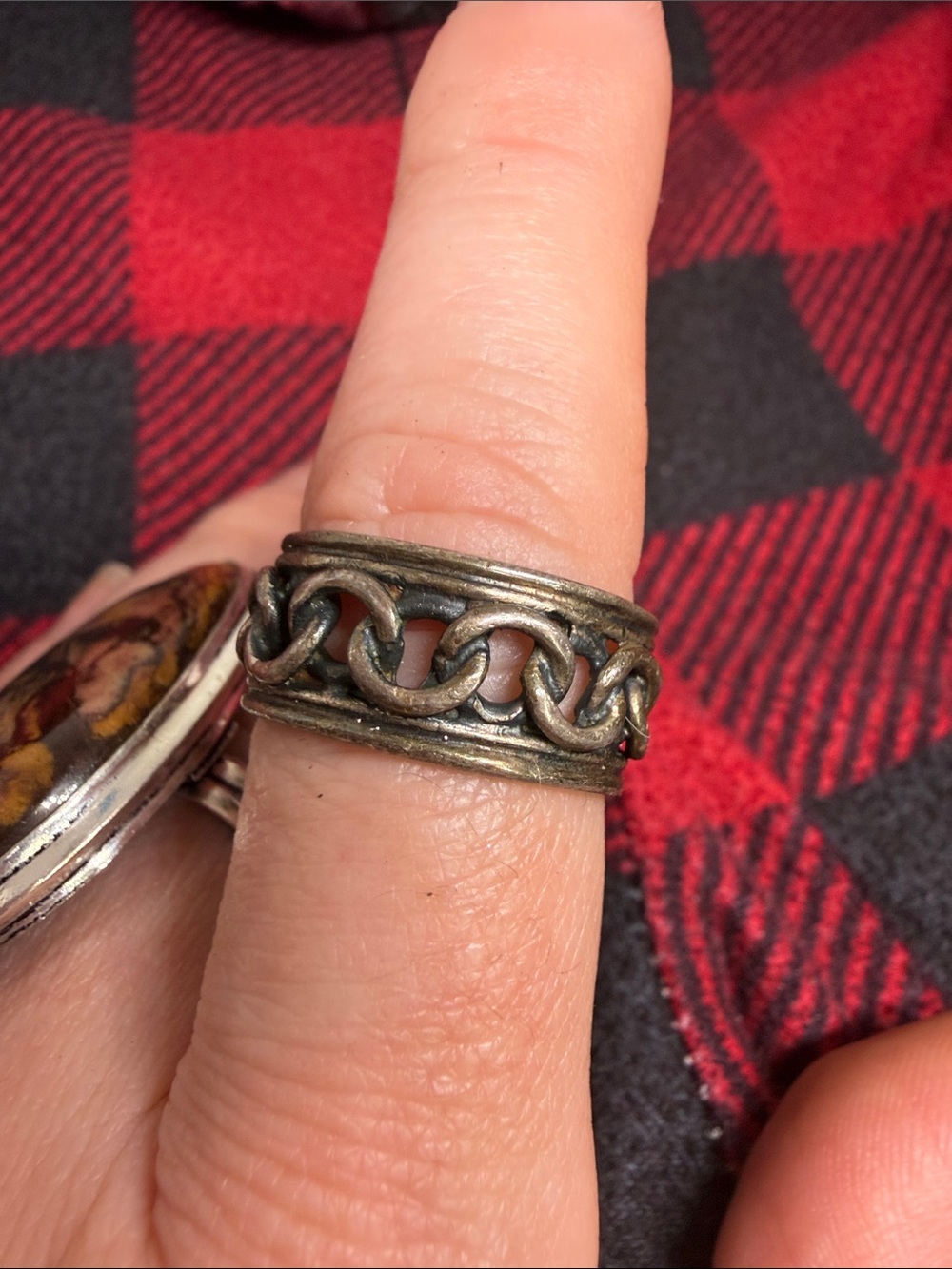 Vintage 925 Sterling Silver Chain Link Ring Sz 8 Biker Brutalist Medieval